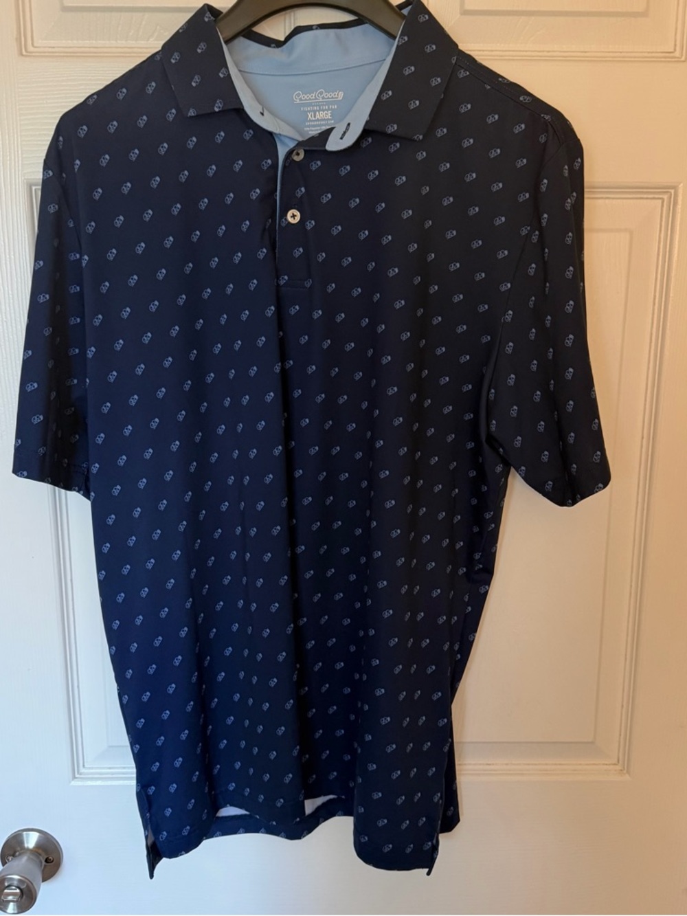 Good Good Golf Navy Short-Sleeve Polo with Micro Print - Men's